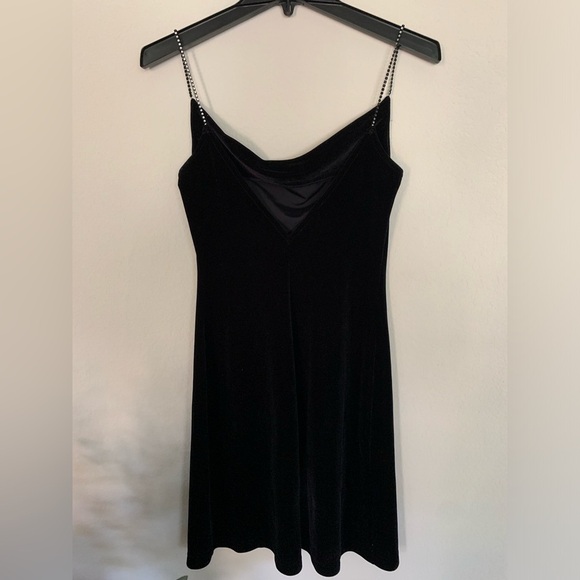 Vintage Velvet Cowl Neck Rhinestone Strap Mini Dress - Picture 11 of 11